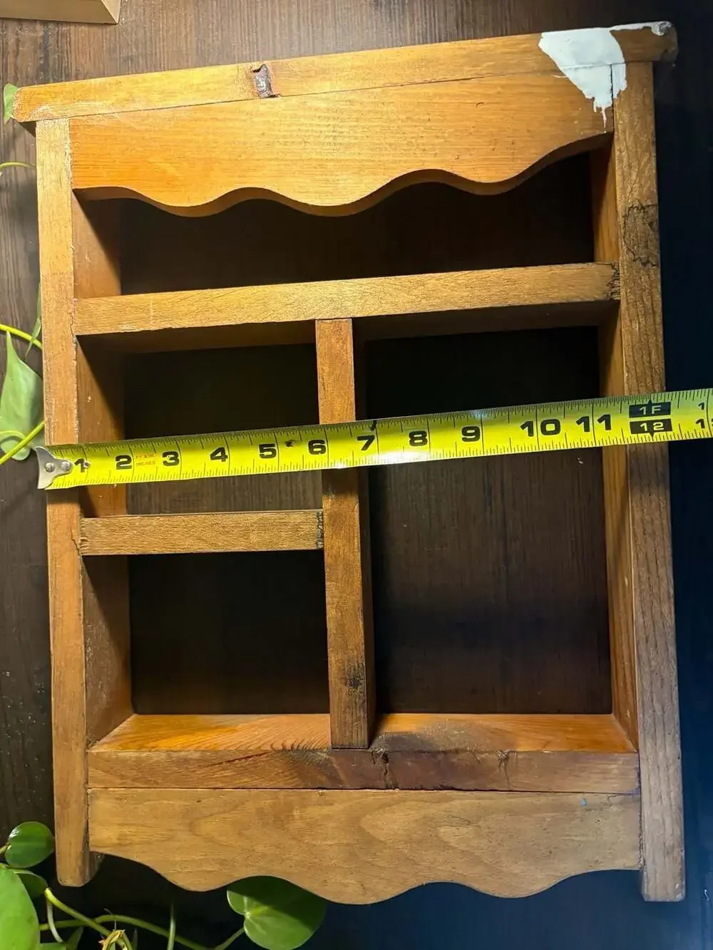 Vintage Handmade Wooden Curio Trinket Display Shelf with Scalloped Edging